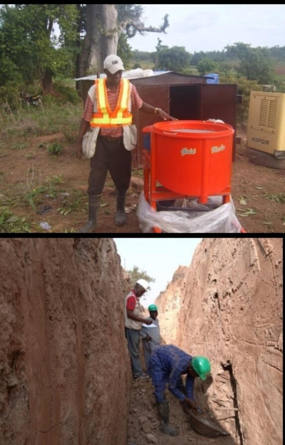 Trench sampling with the Geologist and Geo technicians, at Gold project, Gwagwalada, Abuja.